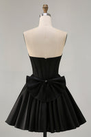 Load image into Gallery viewer, Sparkly Black Corset Satin Short Prom Dress with Bow