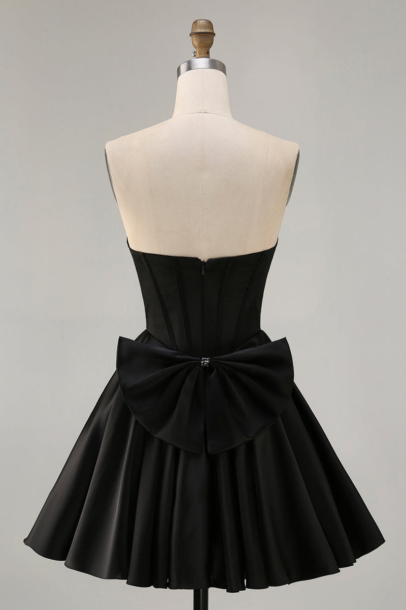 Load image into Gallery viewer, Sparkly Black Corset Satin Short Prom Dress with Bow