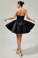 Load image into Gallery viewer, Sparkly Black Corset Satin Short Prom Dress with Bow