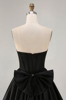 Load image into Gallery viewer, Sparkly Black Corset Satin Short Prom Dress with Bow