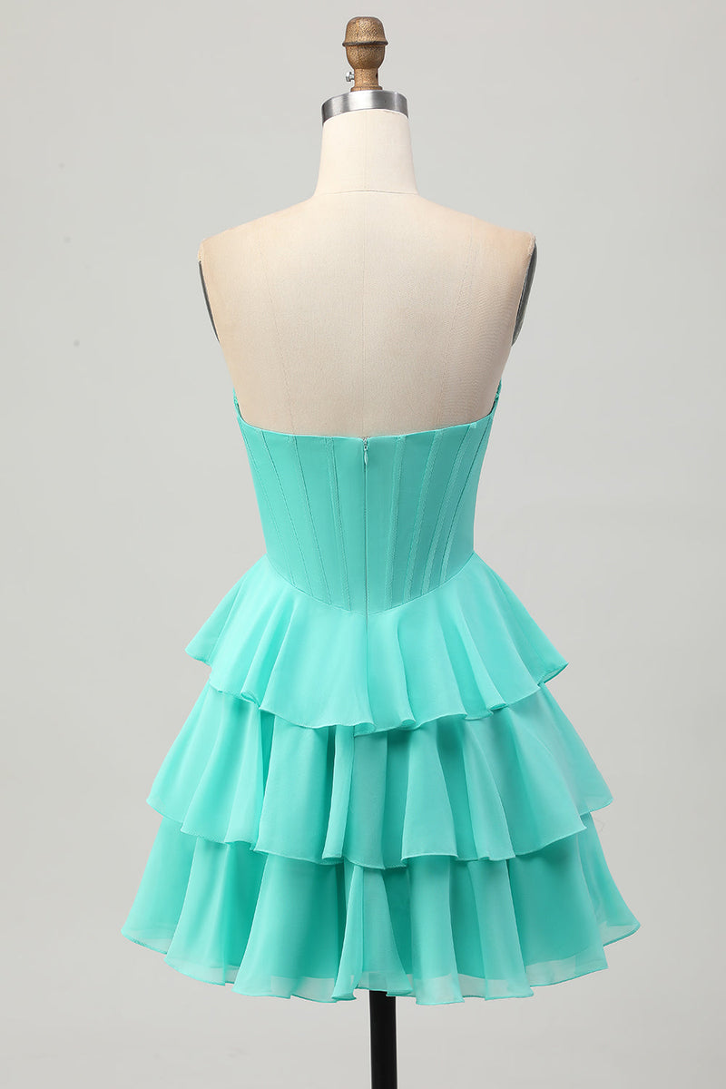 Load image into Gallery viewer, Sparkly Green Ruffled Corset Sweetheart Short Prom Dress with Beading