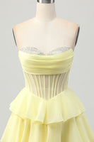 Load image into Gallery viewer, Sparkly Green Ruffled Corset Sweetheart Short Prom Dress with Beading