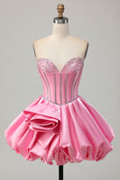 Load image into Gallery viewer, Sparkly Pink Strapless Corset Short Prom Dress with Rhinestones