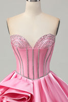 Load image into Gallery viewer, Sparkly Pink Strapless Corset Short Prom Dress with Rhinestones