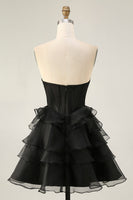 Load image into Gallery viewer, Sparkly Black Tiered Corset Short Prom Dress with Beading