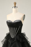 Load image into Gallery viewer, Sparkly Black Tiered Corset Short Prom Dress with Beading
