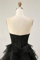 Load image into Gallery viewer, Sparkly Black Tiered Corset Short Prom Dress with Beading