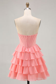 Sparkly Blush Short Sweetheart Corset Prom Dress with Ruffles