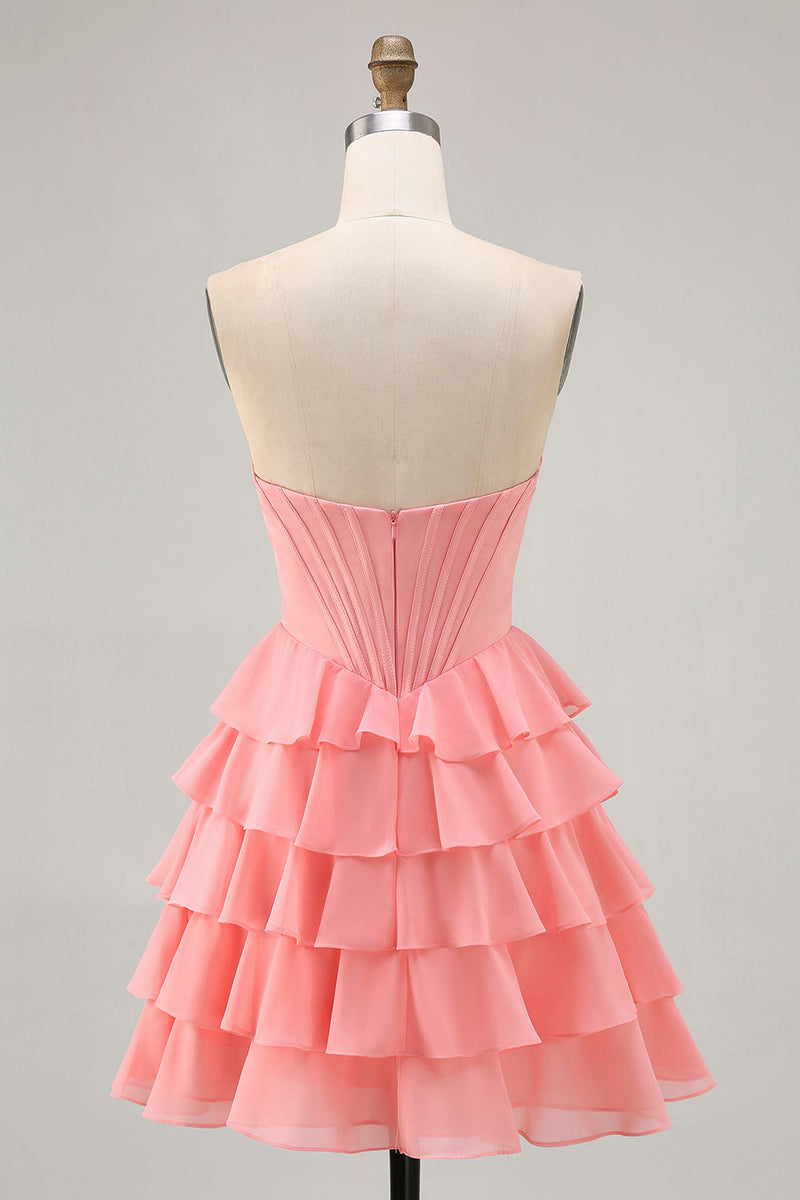 Load image into Gallery viewer, Sparkly Blush Short Sweetheart Corset Prom Dress with Ruffles