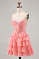 Load image into Gallery viewer, Sparkly Blush Short Sweetheart Corset Prom Dress with Ruffles