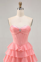 Load image into Gallery viewer, Sparkly Blush Short Sweetheart Corset Prom Dress with Ruffles