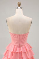 Load image into Gallery viewer, Sparkly Blush Short Sweetheart Corset Prom Dress with Ruffles