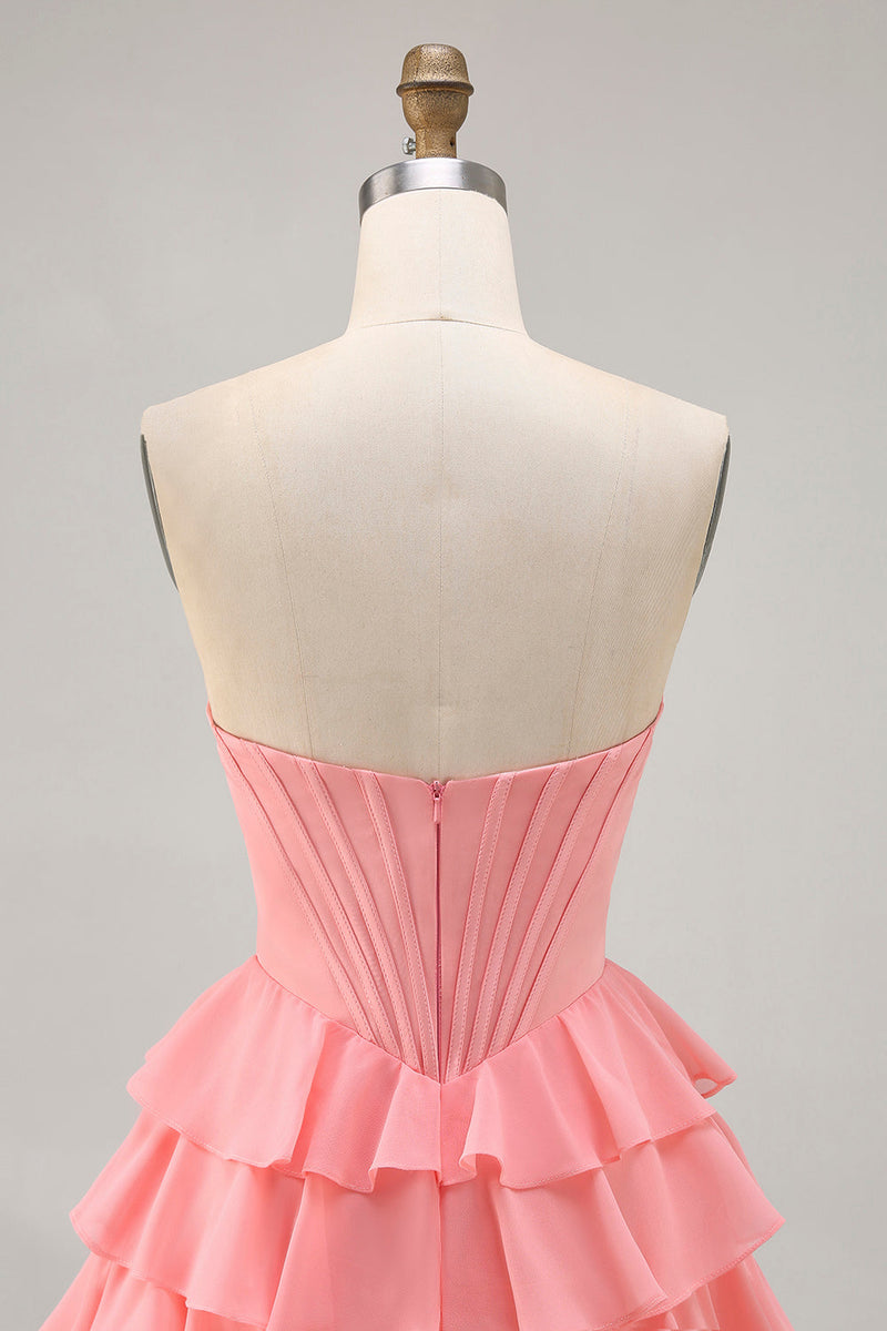 Load image into Gallery viewer, Sparkly Blush Short Sweetheart Corset Prom Dress with Ruffles