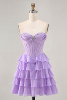 Load image into Gallery viewer, Sparkly Blush Short Sweetheart Corset Prom Dress with Ruffles