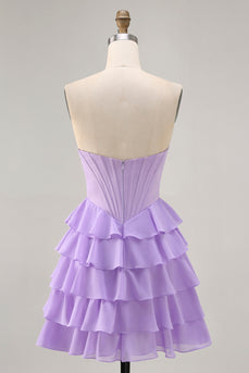 Sparkly Purple Short Corset Sweetheart Prom Dress with Ruffles
