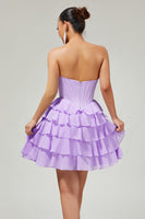 Load image into Gallery viewer, Sparkly Purple Short Corset Sweetheart Prom Dress with Ruffles