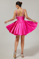 Load image into Gallery viewer, Sparkly Fuchsia Corset Short Prom Dress with Rhinestones