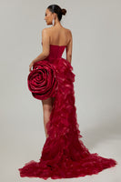 Load image into Gallery viewer, Burgundy Satin Short Tight Prom Dress with 3D Flower