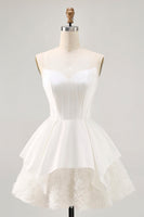 Load image into Gallery viewer, White Tiered Strapless Short Corset Prom Dress with Ruffles