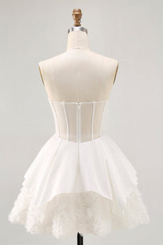 White Tiered Strapless Short Corset Prom Dress with Ruffles
