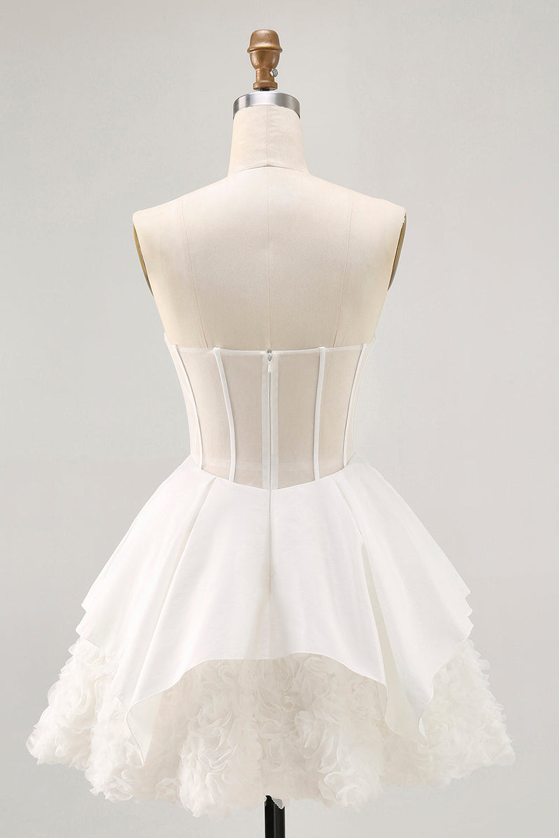 Load image into Gallery viewer, White Tiered Strapless Short Corset Prom Dress with Ruffles