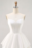 Load image into Gallery viewer, White Tiered Strapless Short Corset Prom Dress with Ruffles