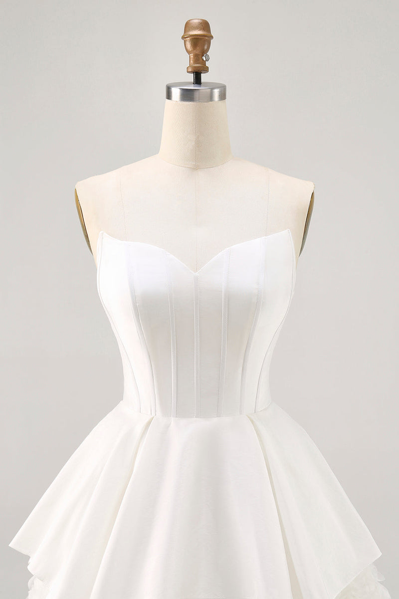 Load image into Gallery viewer, White Tiered Strapless Short Corset Prom Dress with Ruffles