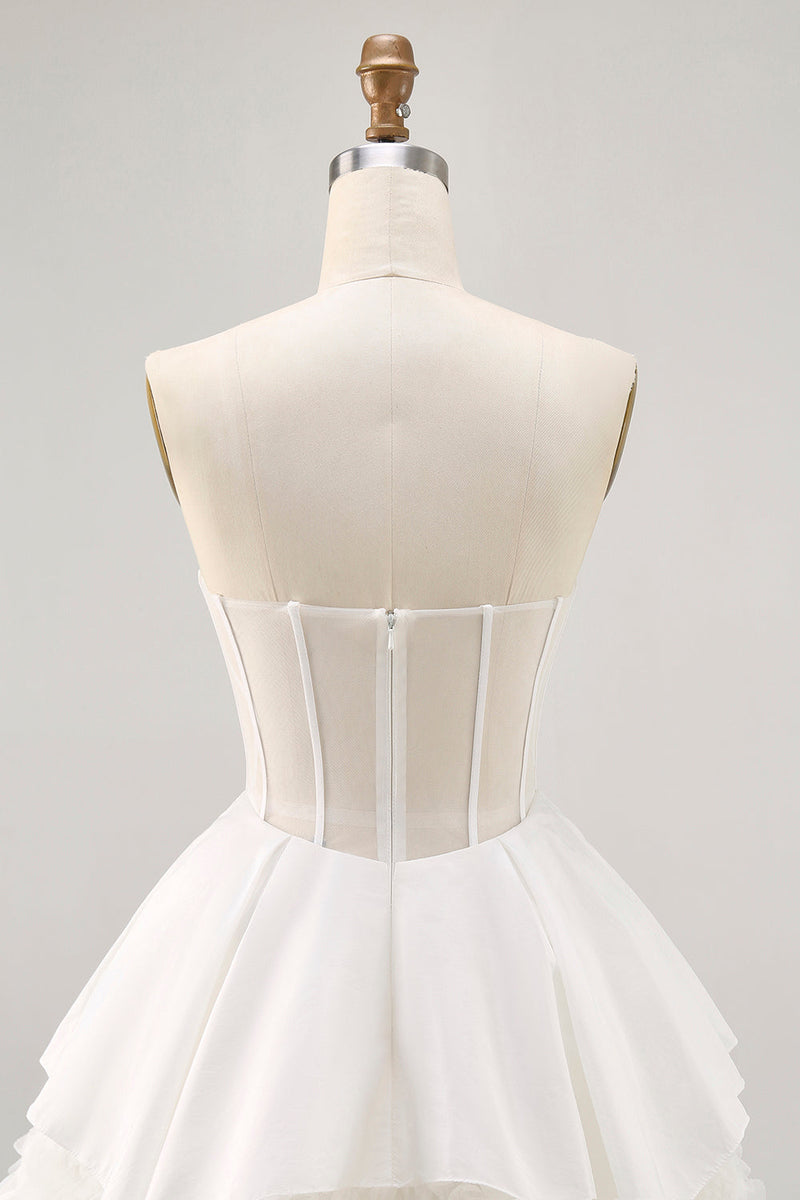 Load image into Gallery viewer, White Tiered Strapless Short Corset Prom Dress with Ruffles