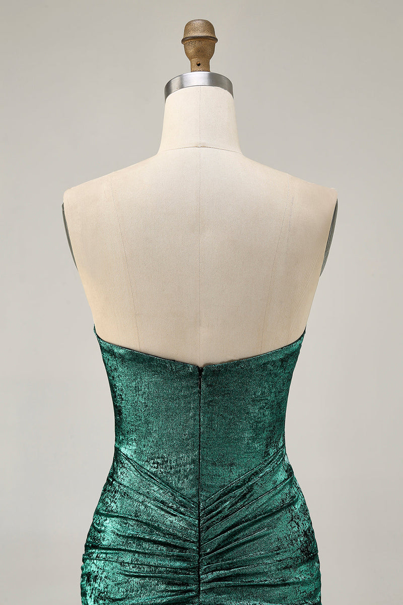 Load image into Gallery viewer, Sparkly Grey Green Strapless Short Tight Prom Dress with Beading