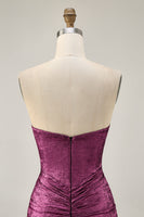 Load image into Gallery viewer, Sparkly Wine Strapless Tight Metallic Short Prom Dress with Beading
