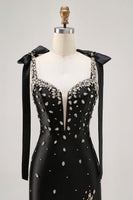 Load image into Gallery viewer, Sparkly Black Tight Satin Short Prom Dress with Rhinestones