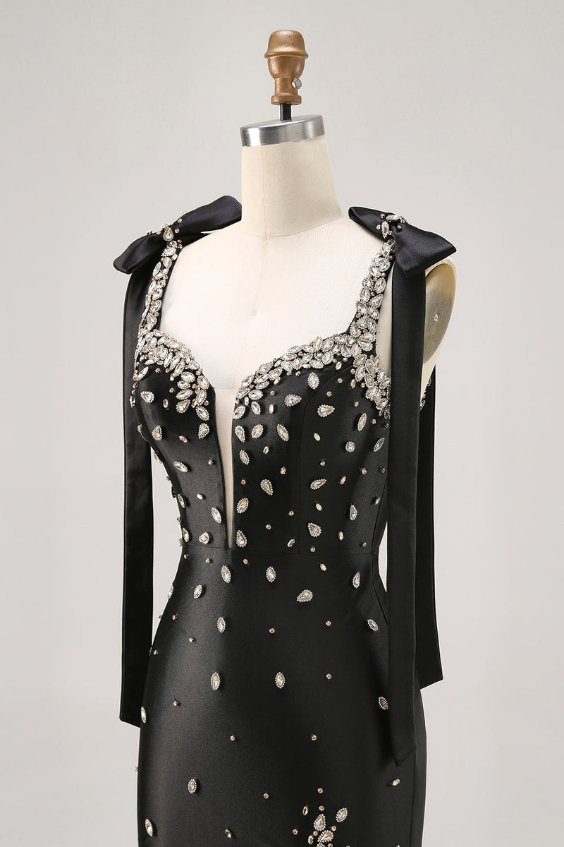 Load image into Gallery viewer, Sparkly Black Tight Satin Short Prom Dress with Rhinestones