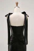 Load image into Gallery viewer, Sparkly Black Tight Satin Short Prom Dress with Rhinestones