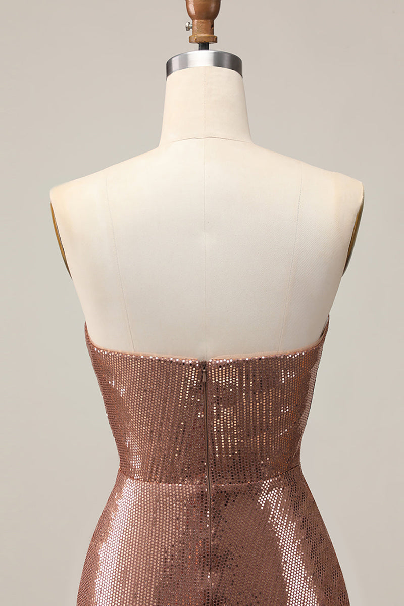 Load image into Gallery viewer, Sparkly Coffee Sweetheart Sequin Tight Short Prom Dress