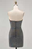 Load image into Gallery viewer, Sparkly White Silver Strapless Sequin Ruched Tight Short Prom Dress