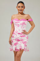 Load image into Gallery viewer, White and Blue Floral Tight Corset Short Prom Dress with Appliques