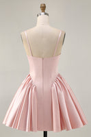 Load image into Gallery viewer, Sparkly Blush A Line Satin Short Prom Dress with Beading