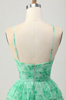 Load image into Gallery viewer, Green Ruffled Floral Short Prom Dress with Keyhole