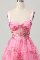 Load image into Gallery viewer, Pink Floral A Line Corset Short Prom Dress with Ruffles