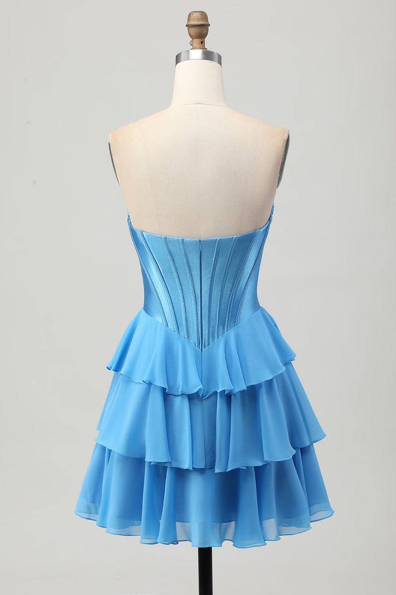 Load image into Gallery viewer, Yellow Ruched Corset Sweetheart Short Prom Dress with Appliques