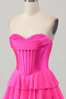 Load image into Gallery viewer, Fuchsia Ruched Sweetheart Corset Short Prom Dress with Appliques