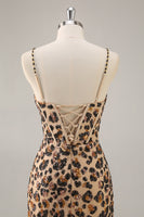 Load image into Gallery viewer, Sparkly Khaki Leopard Sequin Corset Tight Short Prom Dress