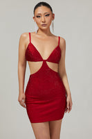 Load image into Gallery viewer, Sparkly Red Cut Out Tight Short Prom Dress with Beading