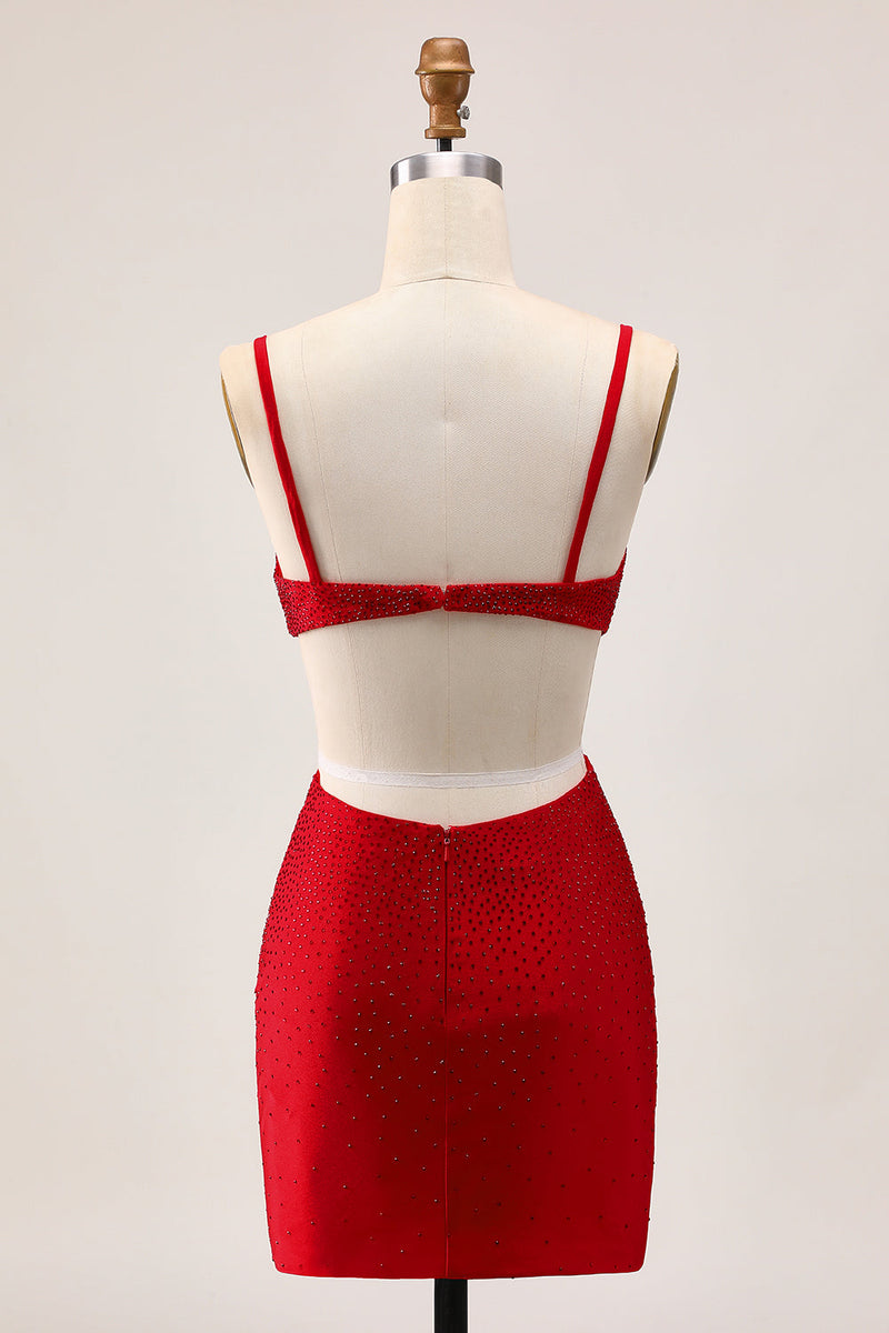 Load image into Gallery viewer, Sparkly Red Cut Out Tight Short Prom Dress with Beading