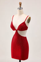 Load image into Gallery viewer, Sparkly Red Cut Out Tight Short Prom Dress with Beading