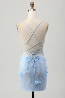Load image into Gallery viewer, Sparkly Blue Floral Tight Corset Short Prom Dress with Sequins
