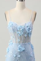 Load image into Gallery viewer, Sparkly Blue Floral Tight Corset Short Prom Dress with Sequins