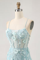 Load image into Gallery viewer, Sparkly Blue Floral Tight Corset Short Prom Dress with Sequins