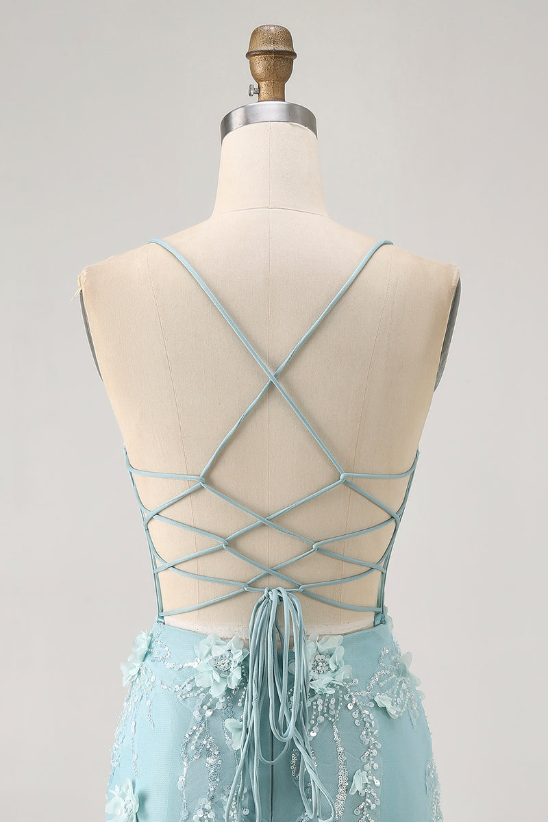 Load image into Gallery viewer, Sparkly Blue Floral Tight Corset Short Prom Dress with Sequins