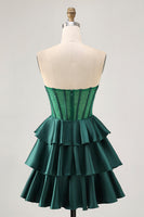 Load image into Gallery viewer, Sparkly Dark Green Strapless Corset Short Prom Dress with Beading